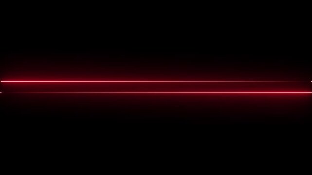 Two bright red neon light lines horizontally aligned against a deep black background with a slight gap in the center creating a futuristic abstract visual effect.
