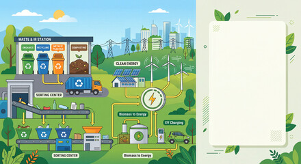 Fototapeta premium Comprehensive Sustainable Recycling and Renewable Energy Concept with Copy Space for Environmental Presentation