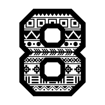 Number 8 with tribal aztec pattern svg cut file. Isolated vector illustration.