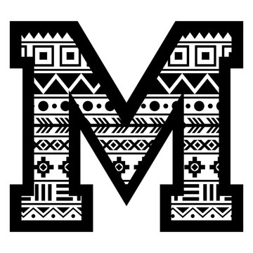 Tribal letter M svg cut file. Isolated vector illustration.