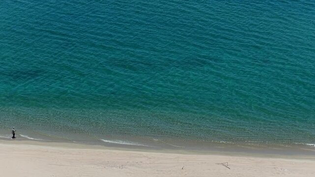 Aerial view of a fly fisherman on the beach in La Ventana Baja California Sur