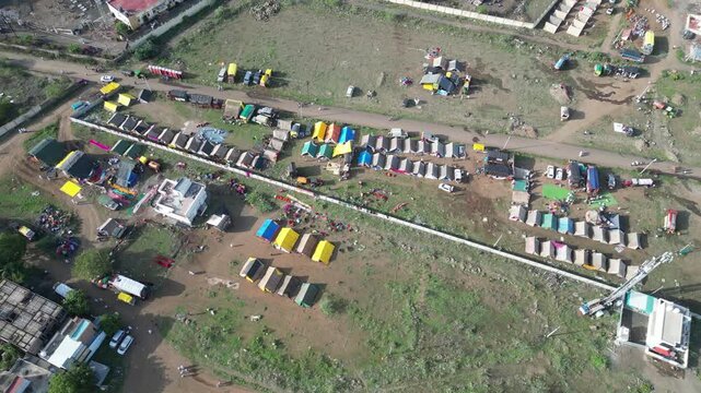 Aerial View of a Warkari Pilgrimage Tent Camp.
