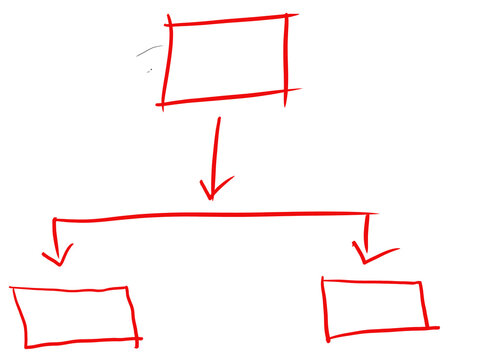 Hand drawn flowchart diagram with a main box splitting into two smaller boxes isolated on transparent background
