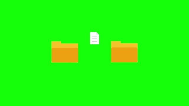 Animated folders and file document transfer on a green screen background, graphic animation