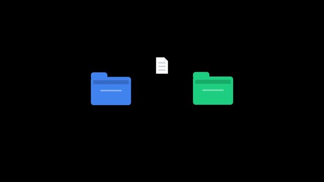 Digital Animation of Folders - File Transfer on Black Background