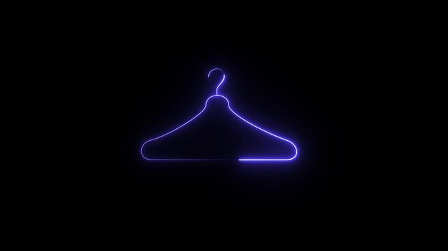 A glowing neon sign in the outline shape of a clothes hanger, commonly used for store window displays or closet wall decor.