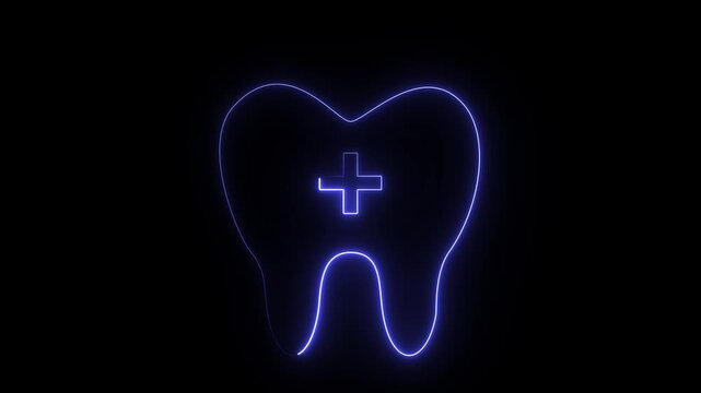 A neon blue glowing tooth outline, often used as a digital graphic or logo for dental clinics and oral care.