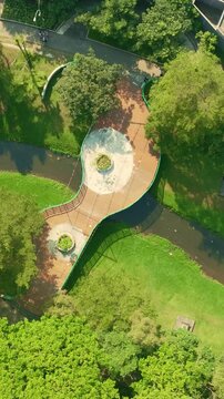 Aerial view of circular pathway in central Yogyakarta park