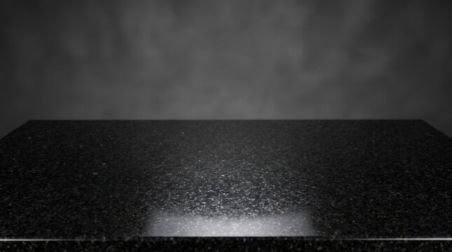 Ultra realistic black granite surface with natural mineral grains and subtle crystal details, creating a dark luxury background for jewelry, watches, cosmetics, technology, architecture and premium br