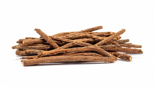 Dried Licorice root sticks isolated on white background