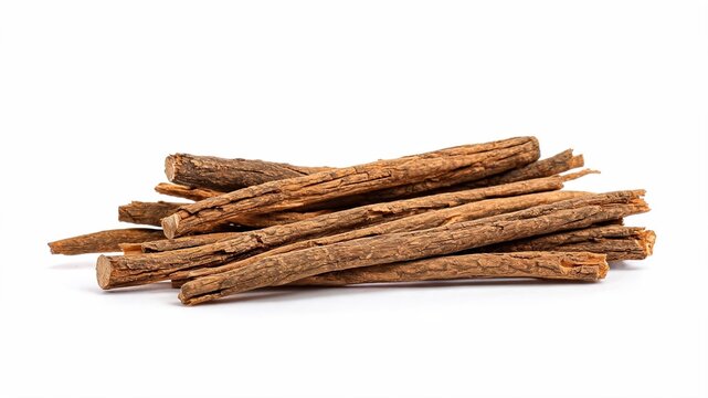 Dried Licorice root sticks isolated on white background
