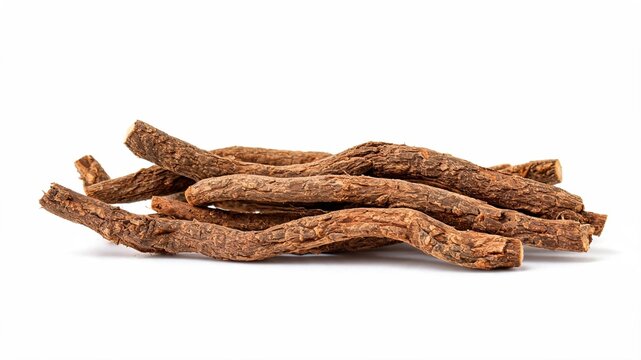 Dried Licorice root sticks isolated on white background