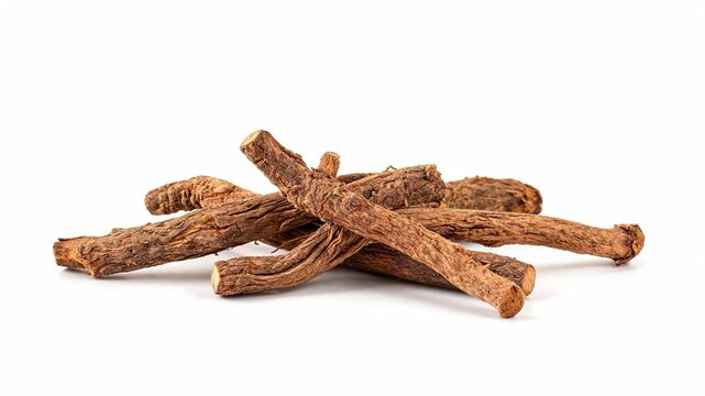 Dried Licorice root sticks isolated on white background