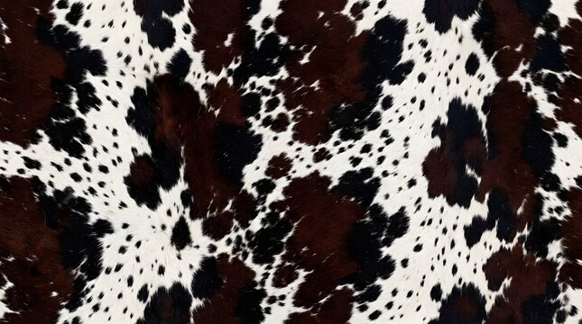 cow hide leather texture pattern with black and brown spots on white background for apparel and upholstery design