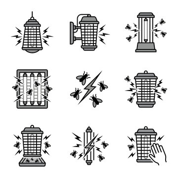 Electric bug zapper and pest control icons.