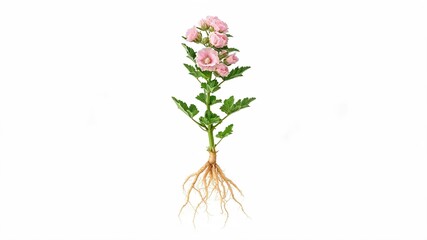 Obraz premium Flowering Marshmallow root medicinal plant with roots on white