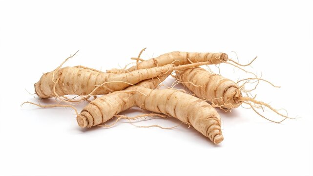 Group of whole Marshmallow root isolated on white background