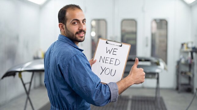 We need you sign from car painter over the shoulder view