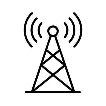 Simple cell tower with wireless signal icon - Minimalist vector icon of a cell tower emitting wireless signal waves, perfect for tech and communication designs.