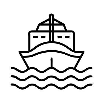 Ferry boat sailing on wavy water icon - A sleek, stylish vector icon of a modern ferry cruising over wavy ocean water. Perfect for travel, maritime, or transportation projects.