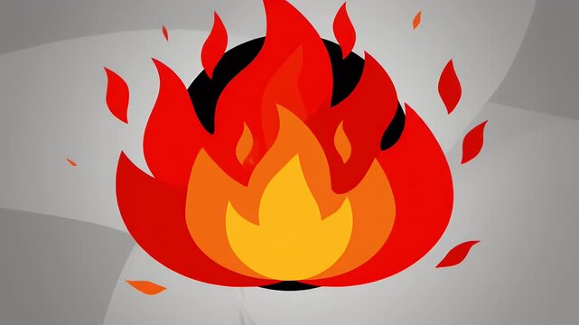 Fire flame burning brightly against a grey background.