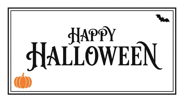 Happy Halloween Framed Typography with Pumpkin and Bat Border Design