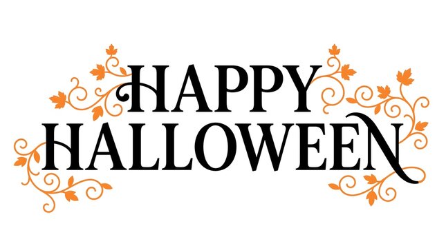 Happy Halloween Elegant Typography with Autumn Leaves and Scroll Design