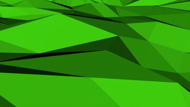 Abstract green low poly landscape with geometric triangles, animated motion background for digital design and tech presentations