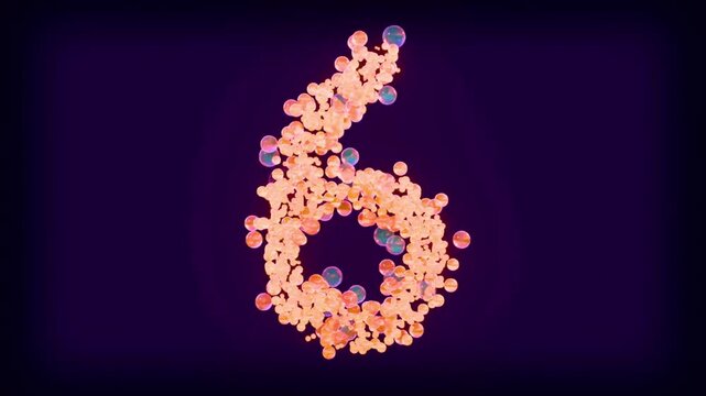 Abstract particle swarm with glowing warm circles on deep dark purple background, fluid motion dynamic flow, visual effects for tech motion graphics