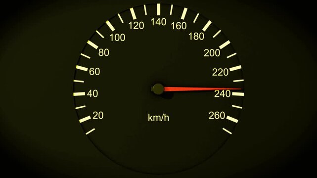 Close up of a car speedometer needle accelerating rapidly indicating speed and performance, perfect for driving and transportation concepts