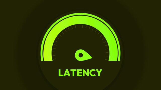 digital latency speedometer gauge showing performance levels with fluctuating green indicators for network speed analysis and data transfer monitoring