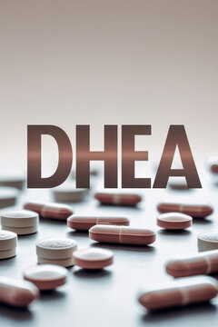 DHEA capsules hormone produced adrenal glands, production testosterone and estrogen AI Generative