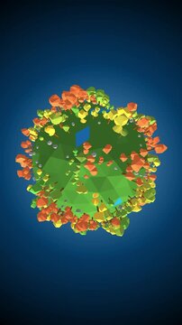 Vertical lowpoly Earth planet with autumn foliage in a 3D animation designed for mobile apps, environmental stories, and seasonal holiday promos