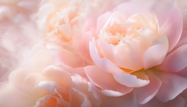 smoke close up selective soft focus cream beige pink peony flower petals macro light blur natural abstract background