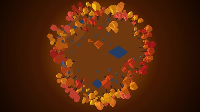 Autumn lowpoly planet surrounded by fall foliage renders against a warm background for environmental concepts, holiday promos, and technology intros