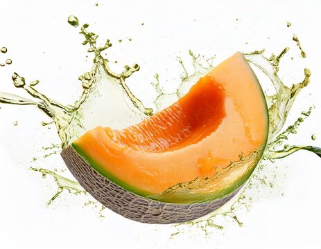 honeydew melon slice splash isolated on white background