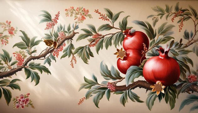 elegant pomegranate branches create delightful and charming vintage chinoiserie style