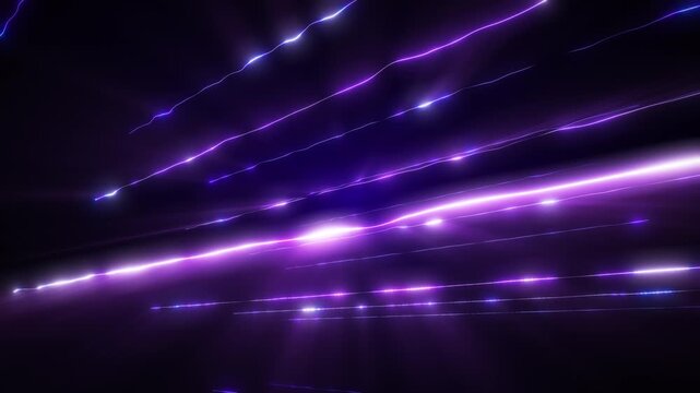 Abstract glowing purple and blue particle lines moving against a dark background, creating a futuristic energy effect filled with dynamism and a high-tech glow.