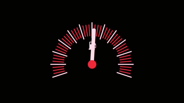 Minimalist fuel gauge animation showing tank levels moving from full to empty, automotive dashboard indicator element for digital interface, simple vector style