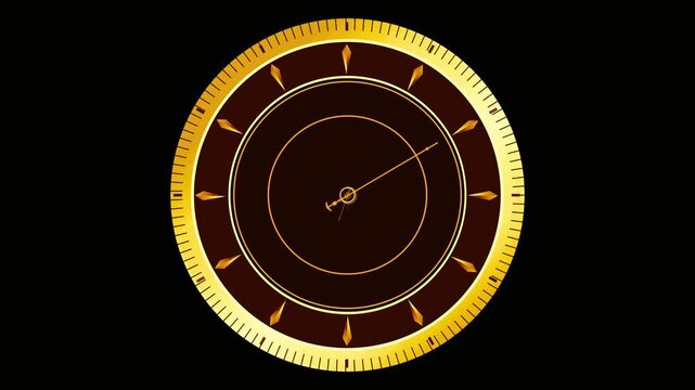 Minimalist gold clock with ticking hands on black background, luxury timekeeping, precision, deadline, countdown, watch face, elegant animation