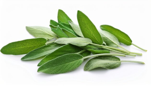 sage scattered leaves isolated on white background