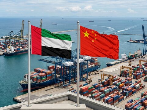 Bilateral Trade Partnership of UAE and China. International commerce, logistics cooperation, global supply chains, investment, shipping connectivity, and expanding economic relations