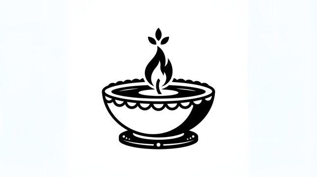 Minimalist black and white diya lamp icon for diwali festival