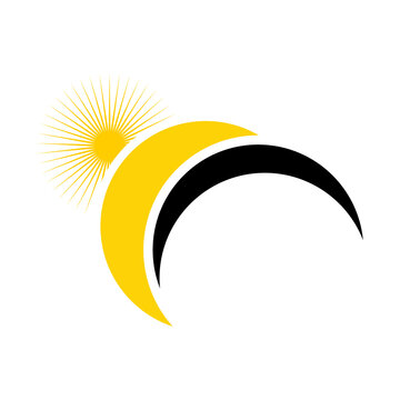 Dynamic Abstract Sun and Crescent Logo Illustration Symbolizing Energy, Growth, and Forward Movement in Graphic Design
