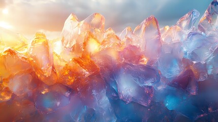 Obraz premium Colorful crystal cluster glowing with golden and blue tones