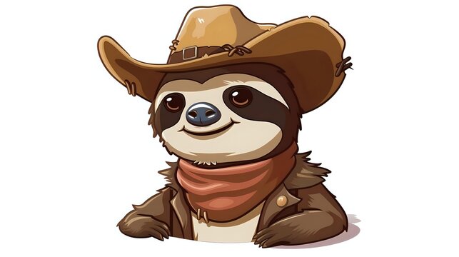 Smiling sloth wearing cowboy hat and western bandana