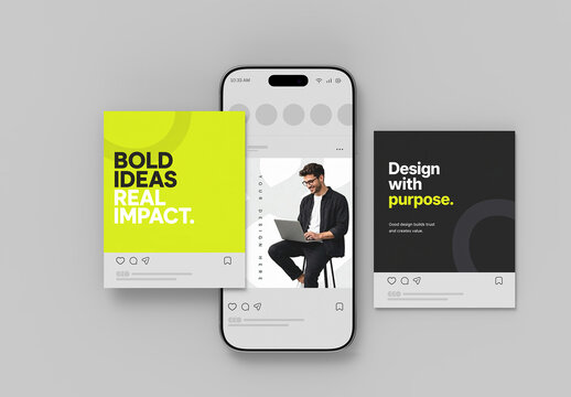 Social Media Post Smartphone Mockup Template