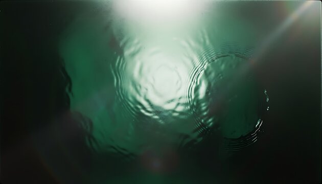 Abstract overhead view of dark green water surface with bright light and ripples, creating a moody and mysterious background texture.