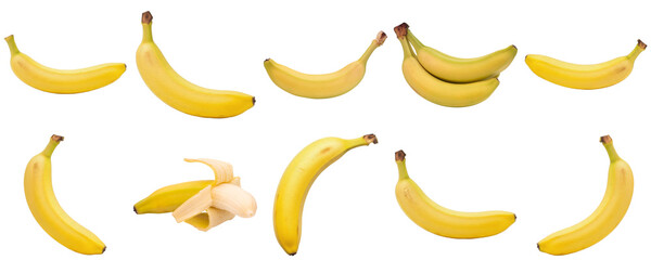 A vibrant array of ripe yellow bananas, including whole and peeled fruits. © BaoNgoc