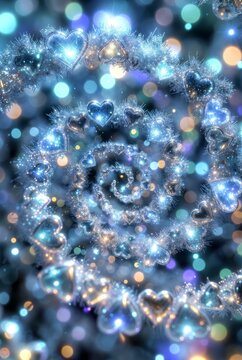 Spirale magica di cuori scintillanti blu e oro: sfondo festivo astratto